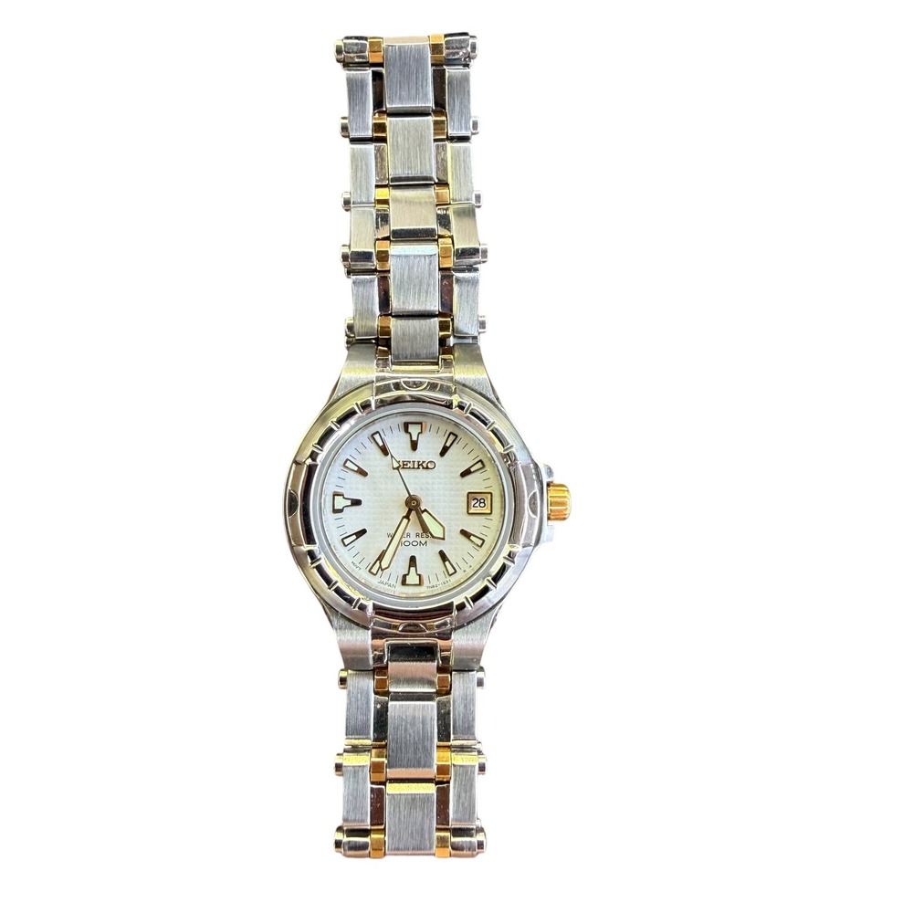 Seiko Womens Two Tone Stainless Steel Watch 7N82-0709 Sapphire 100M Date Box - Picture 2 of 10